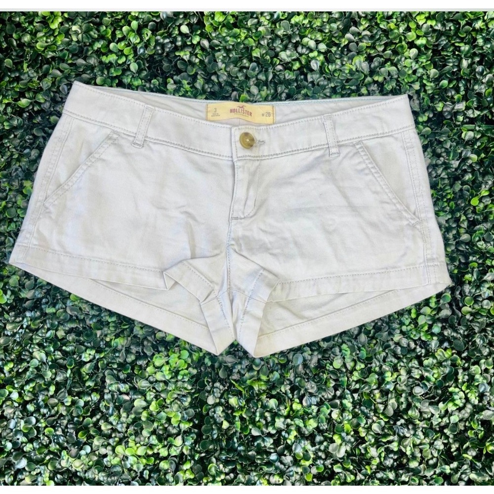 Hollister‎ Low Rise Chino Shorts Womens 3 W26 Light Khaki Beige Seagull Logo